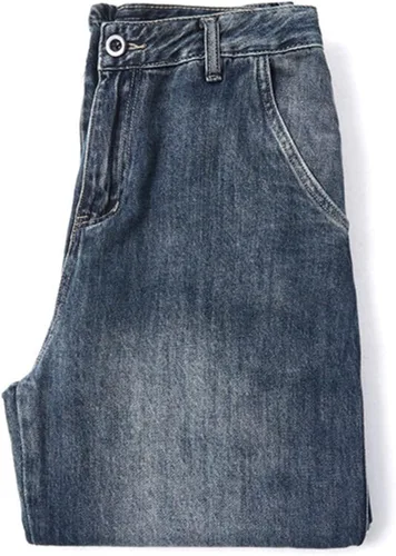 Vista 6 de Pantalones de mezclilla de pierna recta para hombre, holgados, holgados, lavados, desgastados, casuales, vintage, con cremallera, pantalones de moto