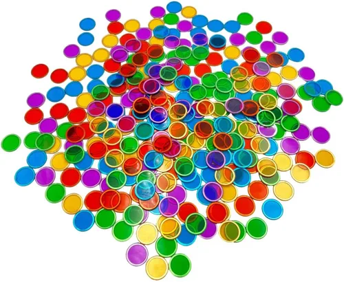 Vista 2 de JUNWRROW 300 Piezas 5 Colores Fichas de Bingo Magnéticas Transparentes con Borde de Metal