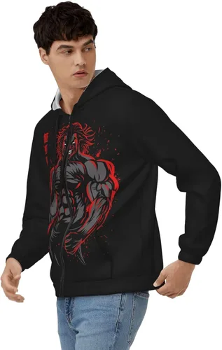 Vista 2 de Baki Anime The Grappler - Sudadera con capucha y cremallera completa para hombre
