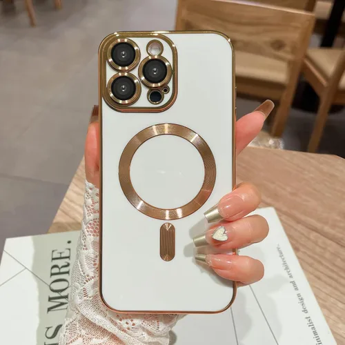 Vista 12 de OOK Magnatic - Funda para iPhone 11 Pro Max [compatible con MagSafe] protector completo de lente de cámara con borde electrochapado dorado, TPU