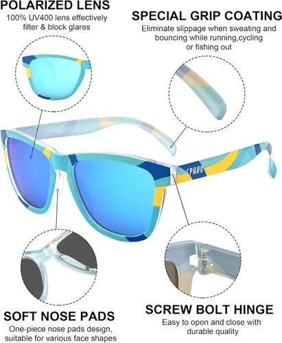 Vista 4 de EPHIU Lentes de sol polarizados para hombres y mujeres, lentes de espejo unisex para correr, senderismo, ciclismo, sin rebote, sin deslizamiento