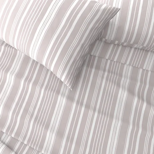 Vista 3 de Great Bay Home Juego de sábanas tamaño individual de microfibra - Sábanas de 3 piezas a rayas moradas - Ropa de cama de microfibra ultrasuave
