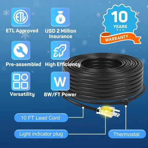 Vista 6 de HEATIT Cable calefactor de techo y canaletas de 3 pies con enchufe iluminado de 10 pies