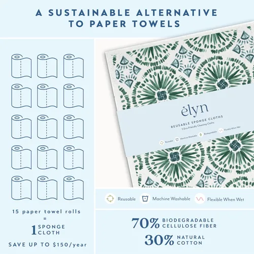 Vista 3 de ELYN Paños de cocina suecos, paños de esponja reutilizables y lavables, toallas de papel absorbentes para limpieza de cocina, platos, encimeras