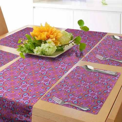 Vista 9 de Lunarable Camino de mesa tropical y manteles individuales, acuarela tucán loro flamenco piñas y flores silvestres sobre rombo, juego para decoración