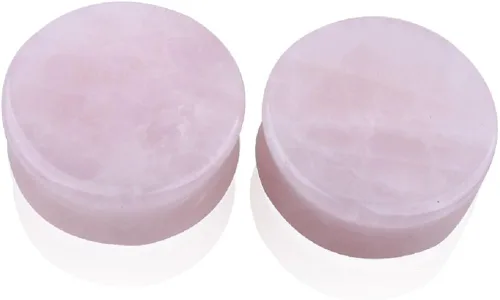 Vista 3 de NewZenro 2Pairs Rose Quartz Aventurine Natural Organic Stone Ear Plugs Gauges Tunnel Expanders Stretcher Double Flared Tiendaite Flesh Piercings