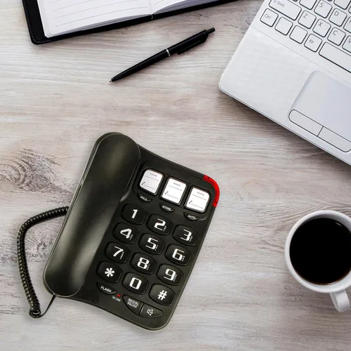 Vista 2 de Teléfono grande con cable de botón para personas mayores, marcación rápida de fotos, control de volumen, altavoz, cable extralargo, alerta de flash