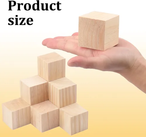 Vista 2 de Paquete de 50 bloques de madera de 2 pulgadas para manualidades, 2 x 2 x 2 cubos de madera de pino, bloques de madera sin terminar para proyectos