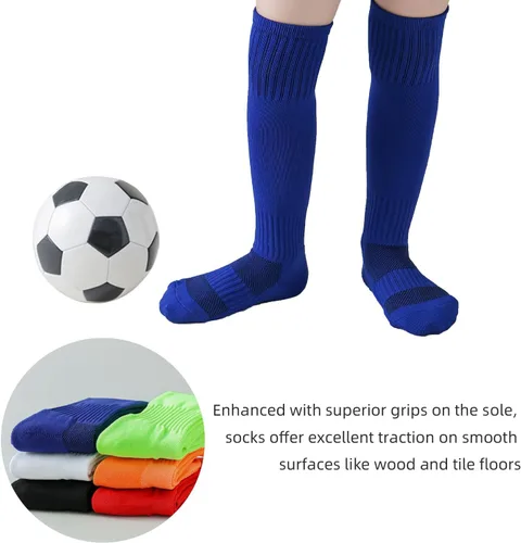 Vista 4 de Marchare Calcetines de fútbol para niños, calcetines de fútbol para niños, calcetines deportivos sólidos hasta la rodilla para niños y niñas