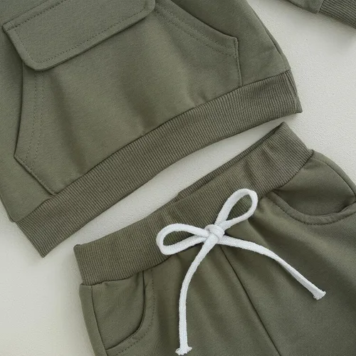 Vista 6 de Maemukilabe Toddler Baby Boy Hoodie Sweatpants Set Solid Long Sleeve Pullover Hooded Sweatshirt Jogger Fall Winter Outfits