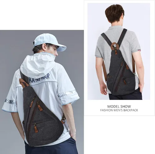 Vista 7 de KL928 Bolso bandolera de lona Mochila pequeña cruzada de hombro, mochila casual para hombres y mujeres