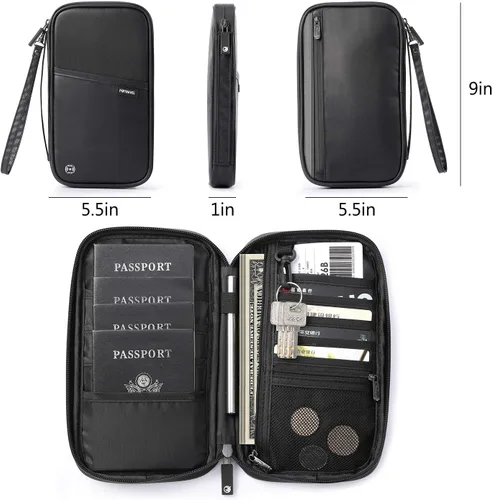 Vista 12 de VanFn Cartera RFID para pasaporte de viaje, soporte para pasaporte familiar, organizador de documentos de viaje serie P.Travel (nailon, gris)