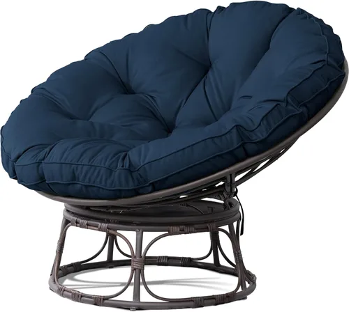 Vista 6 de Joyside Papasan - Silla con cojín y marco, silla Papasan de mimbre de 46 pulgadas, silla de platillo grande, marco marrón con cojín beige