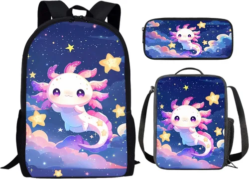 Vista 24 de HUGS IDEA Juego de 3 bolsas escolares con aislamiento térmico para el almuerzo, estuche para lápices