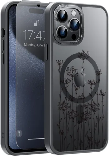 Vista 126 de Goodon para iPhone 15 Pro Max con protector de pantalla de privacidad, compatible con Magsafe, funda translúcida mate a prueba de golpes - Linda