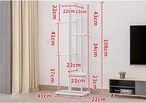 Vista 2 de Soporte de metal para plantas, para interiores y exteriores, 6 niveles y 7 macetas, soporte de esquina para plantas, soportes escalonados para sala