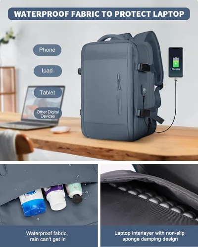 Vista 5 de Mochila de viaje grande para mujer, mochila de transporte, mochila de senderismo, mochila impermeable para deportes, escuela, portátil, mochila