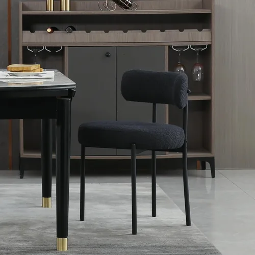 Vista 23 de DYHOME - Juego de 2 sillas de comedor de bouclé negro, sillas de cocina modernas de mediados de siglo con respaldo curvo y patas de metal, sillas