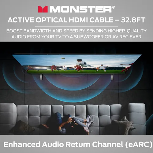 Vista 4 de Monster Cable óptico activo de la serie M con certificación Lightwave HDMI de 2.1-48 Gbps con conector de extrusión de aluminio, V-Grip, funda