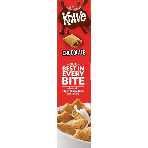 Vista 8 de Kellogg's Krave Cereal de desayuno frío, cereales para niños, desayuno familiar, tamaño familiar, chocolate, caja de 17.3 onzas (1 caja)