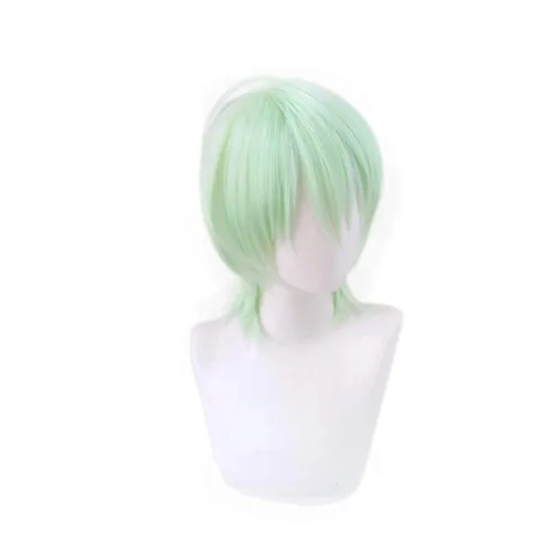 Vista 2 de Xingwang Queen Peluca de anime para cosplay, peluca corta verde claro, peluca de fiesta para hombres y niños para Navidad, Halloween