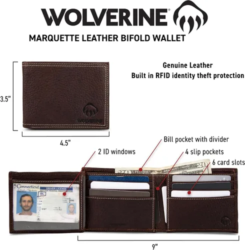 Vista 55 de WOLVERINE Billetera plegable de lona/cuero para hombre