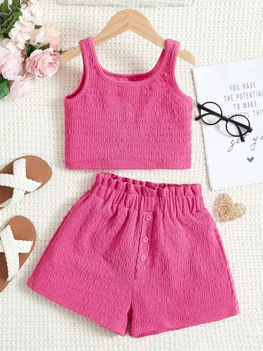 Vista 5 de SHENHE Conjunto de dos piezas para niña sin mangas con botones frontales y pantalones cortos