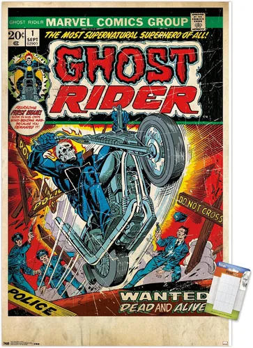 Vista 12 de Trends International Marvel Comics Ghost Rider - Póster de pared con portada #1, 22.4 pulgadas de largo x 14.7 pulgadas, versión enmarcada de madera