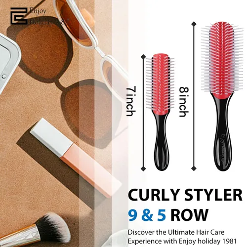Vista 8 de 2 cepillos de pelo para mujeres y hombres, cabello rizado, húmedo o seco, 9 filas y 5 filas, cepillos clásicos para cabello grueso natural