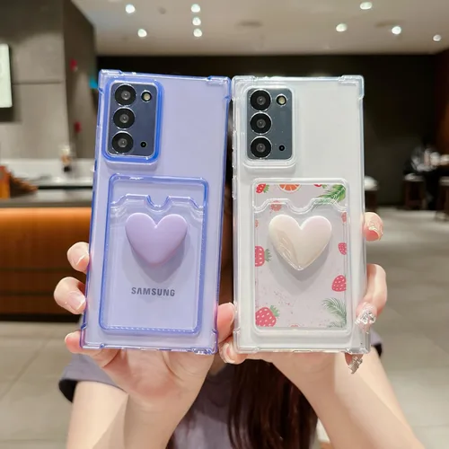 Vista 5 de Tuokiou Funda compatible con Samsung Galaxy Note 20, bonito diseño de corazón 3D, protección suave a prueba de golpes con tarjetero para Samsung