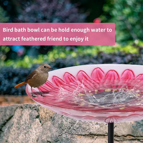 Vista 2 de MUMTOP - Bañera de cristal para pájaros, comedero para pájaros de jardín al aire libre con estaca de metal, flor