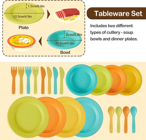 Vista 2 de BUYGER Accesorios de cocina para niños y juego de té para niños pequeños de 3 a 5 años, platos de juguete de cocina, utensilios, juego de vajilla