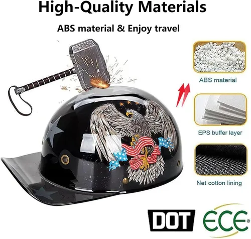 Vista 3 de Cascos para motocicleta de adultos, casco de béisbol de motocicleta, aprobado por DOT para hombres y mujeres con visera, casco de media cáscara