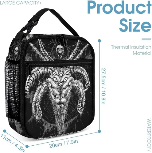 Vista 2 de Baphomet - Lonchera térmica con aislamiento de cabra de Satán, reutilizable, bolsa portátil para hombres y mujeres
