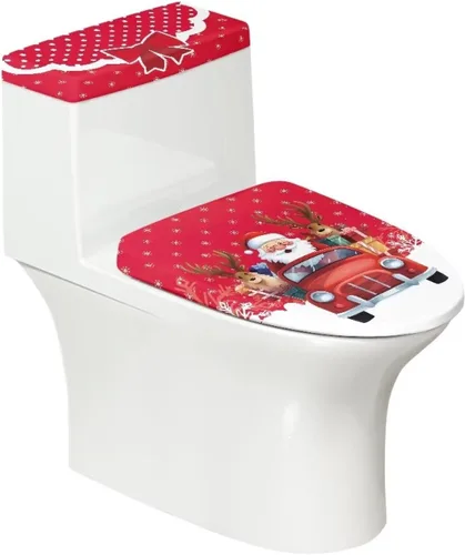 Vista 16 de Tapa de inodoro y tapa de tanque de cane Candy - Estampado de copo de nieve, elastano elástico lavable, decoración de Año Nuevo