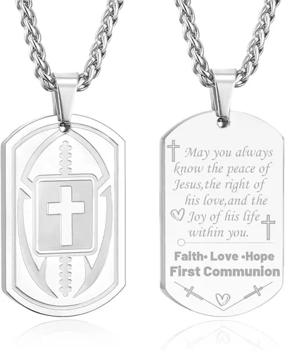 Vista 14 de Collar de cruz de versículo bíblico de fútbol para hombres, regalo religioso de acero inoxidable, joyería deportiva de fútbol, regalos de Pascua