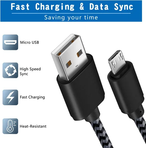 Vista 8 de Cable de carga para Android, cable micro USB [2 unidades/6 pies] con 2 unidades de doble puerto USB cargador de pared de carga rápida compatible