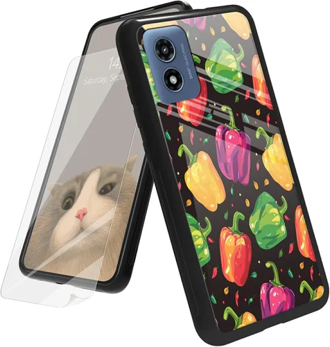 Vista 74 de Funda para Motorola Moto G Play 4G 2024 con protector de pantalla, parte trasera de vidrio templado + funda de silicona suave TPU absorción
