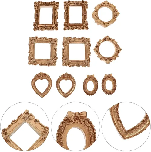 Vista 8 de 10pcs Tiny Golden Vintage Resin Picture Frames for DIY Crafts