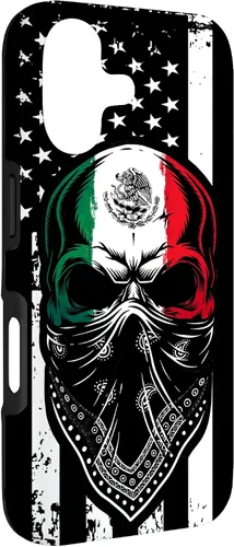 Vista 3 de Funda vintage para iPhone 17 con diseño de calavera mexicana de Estados Unidos y bandera mexicana del 4 de julio