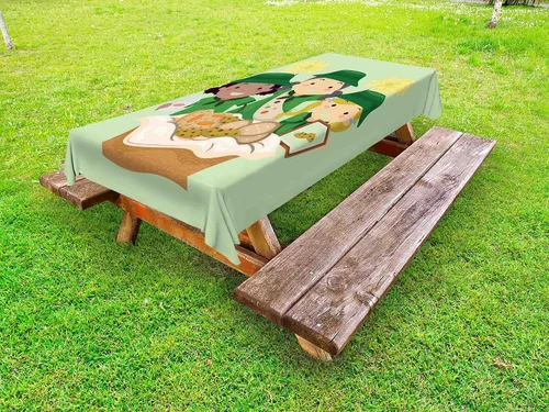 Vista 3 de Lunarable Alicia en el país de las maravillas - Mantel para exteriores, diseño de huevo en pared de ladrillo en estilo colorido de dibujos animados