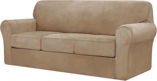 Vista 30 de CHUN YI Fundas de terciopelo para sofá de 4 piezas para sofá de 3 cojines, funda de sofá antideslizante resistente al agua, protector de muebles