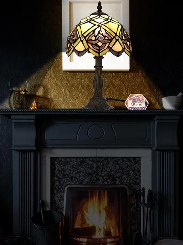 Vista 2 de KY&BOSAM Lámpara de Mesa Celta Irlandesa Tiffany Estilo Trébol Lámpara de Escritorio Luz Nocturna de Vidrio Emplomado 14 Pulgadas de Alto 8 Pulgadas