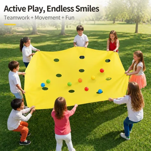 Vista 4 de Sonyabecca Yellow Hole Tarp Team Building Games for Work with 8 Pcs Team Building Ball for Teamwork Group Learning Fun