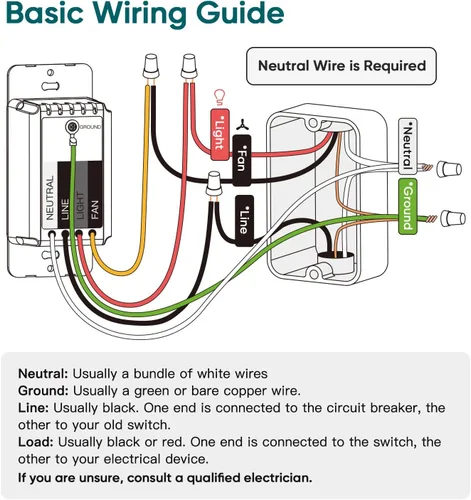 Vista 2 de TREATLIFE Control inteligente de ventilador de techo e interruptor de luz regulador, 2 unidades, necesita cable neutro, interruptor de luz