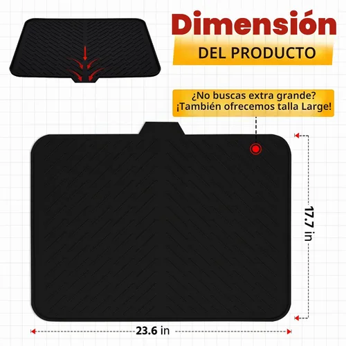Vista 2 de Luxet Alfombrilla de silicona para secar platos con borde de drenaje integrado, almohadilla de secado higiénica, bandeja resistente compacta y fácil