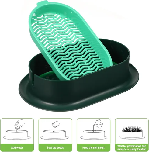 Vista 4 de Cabilock Juego de macetas de hierba para gatos con gran depósito de agua, hidropónico, sin suelo, para interiores, guardería, gatitos, macetas