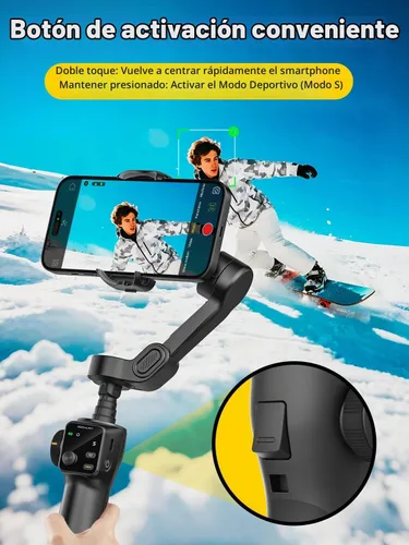 Vista 6 de AOCHUAN Estabilizador de cardán para iPhone con control remoto Bluetooth, estabilizador de teléfono de 3 ejes con barra de extensión de 7.8 Negro