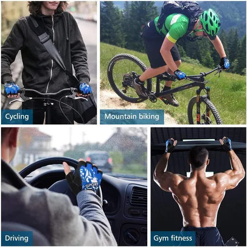 Vista 7 de Accmor Guantes de ciclismo para hombres y mujeres, guantes de ciclismo de medio dedo, guantes de bicicleta de carretera MTB, guantes antideslizantes