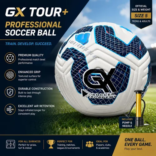 Vista 8 de GX Soccer Academy Tour+ Professional Soccer Ball, Size 5, Green and White Competition Ball